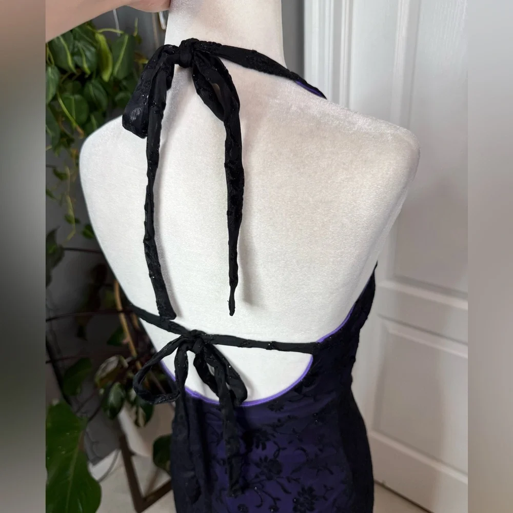 Byer Too Purple Halter Maxi Dress | Floral Burnout | Size M | USA Made - Picture 2 of 9